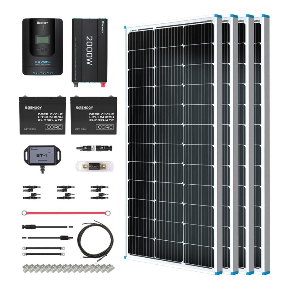 400W 12V 24V Solar Panel Kit with 100Ah Lithium Iron Battery